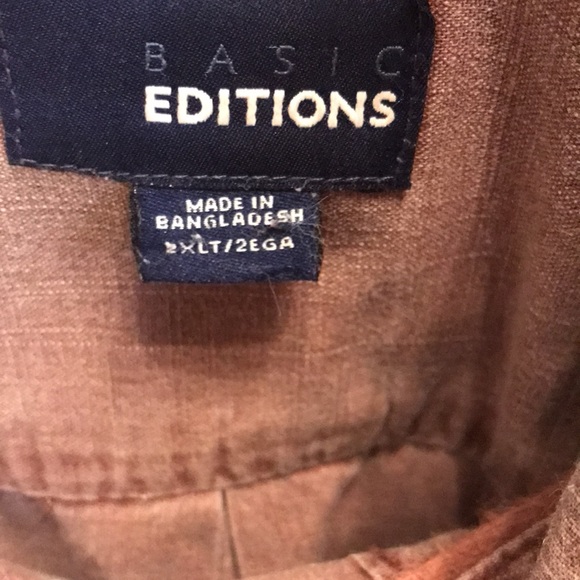 Basic Editions mens size 2XLT brown short sleeved shirt - Picture 3 of 3